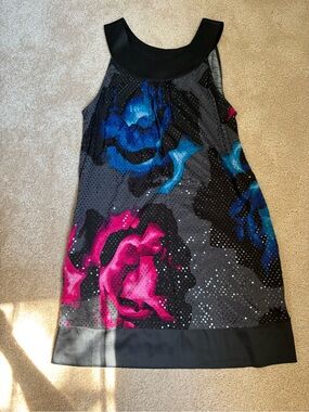 Express Y2K mini sequins dress black floral size Medium